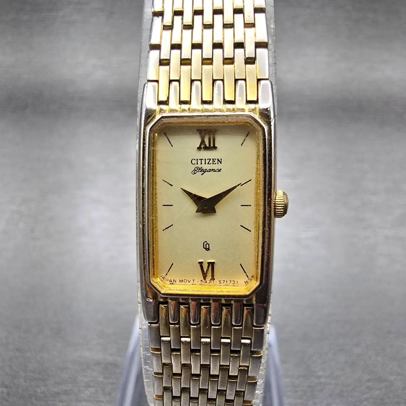 Citizen Elegance Tank Watch Women 14mm Champagne Dial Gold 5421-S26232 New Batt0