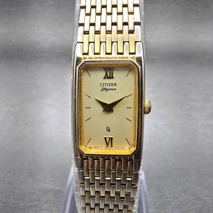 Citizen Elegance Tank Watch Women 14mm Champagne Dial Gold 5421-S26232 New Batt0