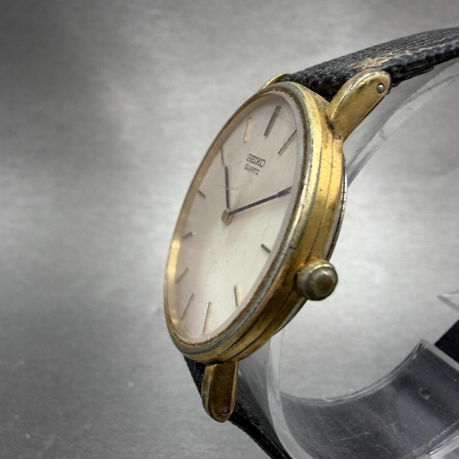Seiko Watch Men 32mm White Dial Gold Tone Round 7800-8019 New Battery Vintage AB2