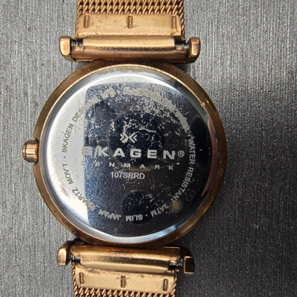 Skagen Denmark Watch Women 25mm MOP Dial Rose Gold Tone 107SRRD New Battery10