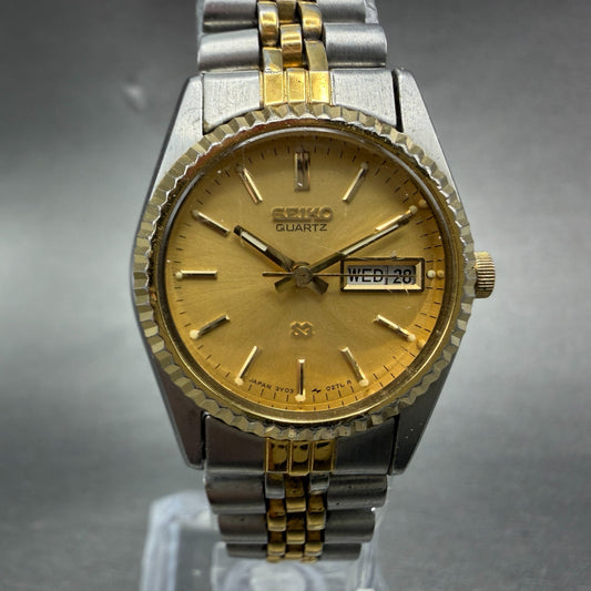 Seiko SQ Watch Women 24mm Gold Dial Two Tone Daydate 3Y03-0169 New Battery ABC0