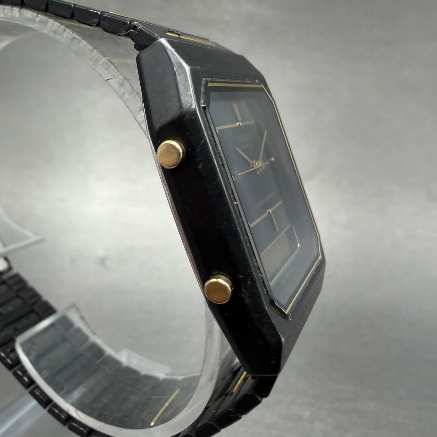 Seiko Analog Digital Watch Men 29mm Black Dial Black Gold Tone H601-5179 New Bat3