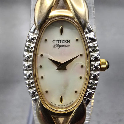 Citizen Elegance Watch Women 15mm MOP Dial Gold Tone Gemmed 5421-F44701 New Batt1