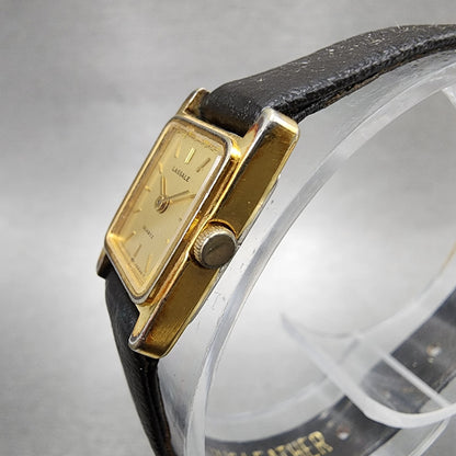 Seiko Lassale Tank Watch Women 14mm Gold Dial Gold Rectangle 1E505119 New Batt2