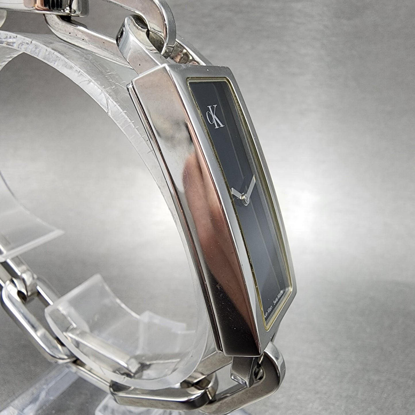 Calvin Klein Tank Watch Women 17mm Black Dial Steel Rectangle K15231 New Battery