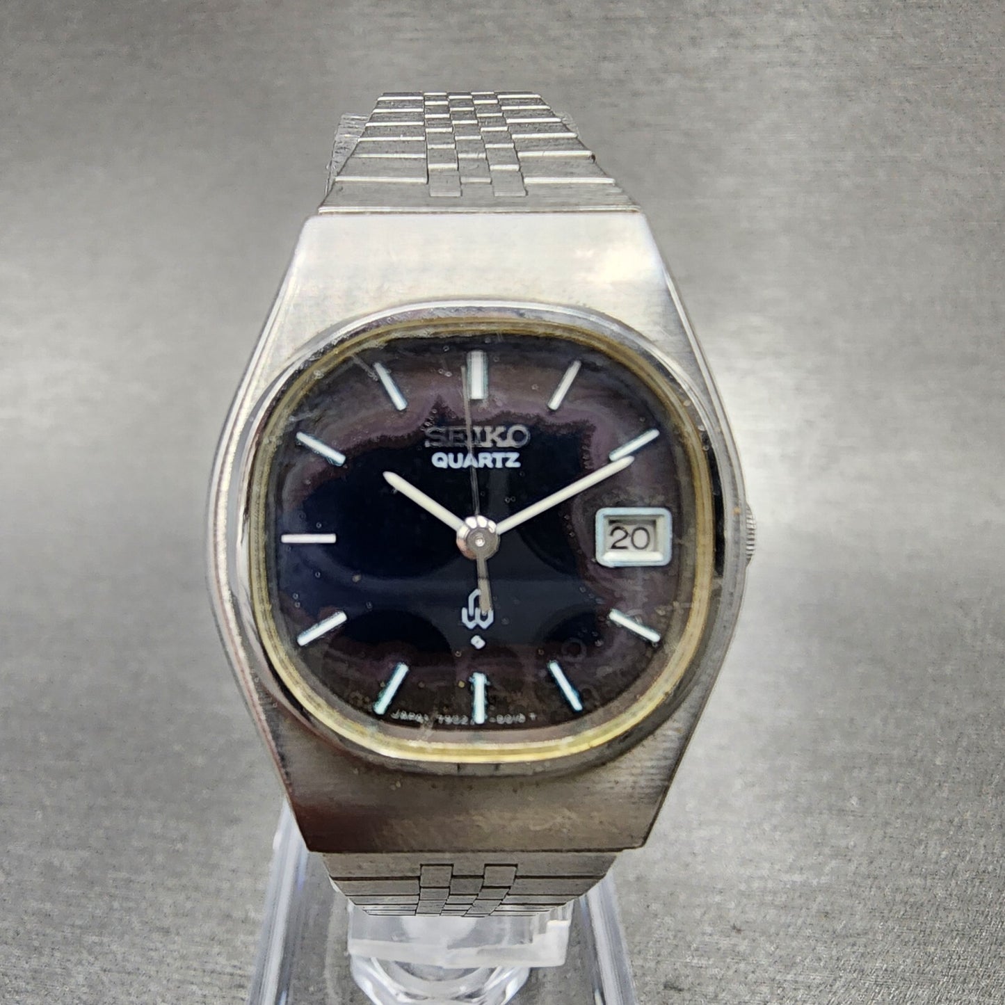 VTG Seiko Watch Women 24mm Blue Dial Steel Date Round 7902-5000 PARTS