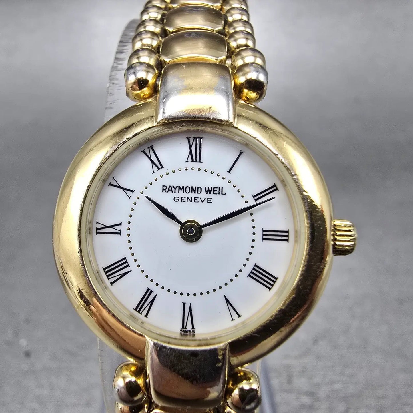 Raymond Weil Watch Women 23mm White Dial Gold Plated Round 5839 New Battery JBKJ1