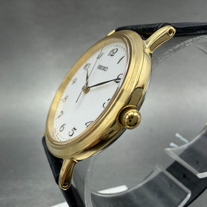 Seiko Watch Men 33mm White Dial Gold Tone Round 7N01-0BH0 New Battery W/Tags2