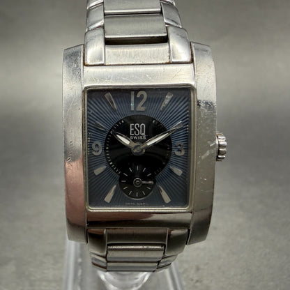 ESQ Tank Watch Women 21mm Blue Dial Silver Tone Small Seconds E5298 New Battery0