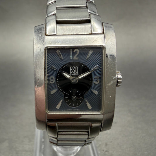 ESQ Tank Watch Women 21mm Blue Dial Silver Tone Small Seconds E5298 New Battery0