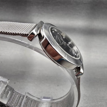 Skagen Watch Women 22mm Black Dial Silver Tone Round 107SSSBD New Battery Mesh3