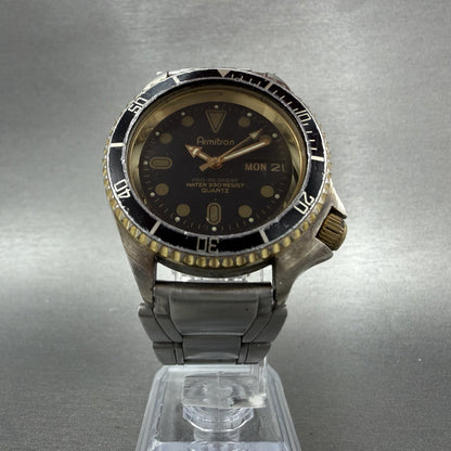 Armitron Pro All Sport Dive Watch Men 37mm Black Dial Two Tone Daydate New Batt5