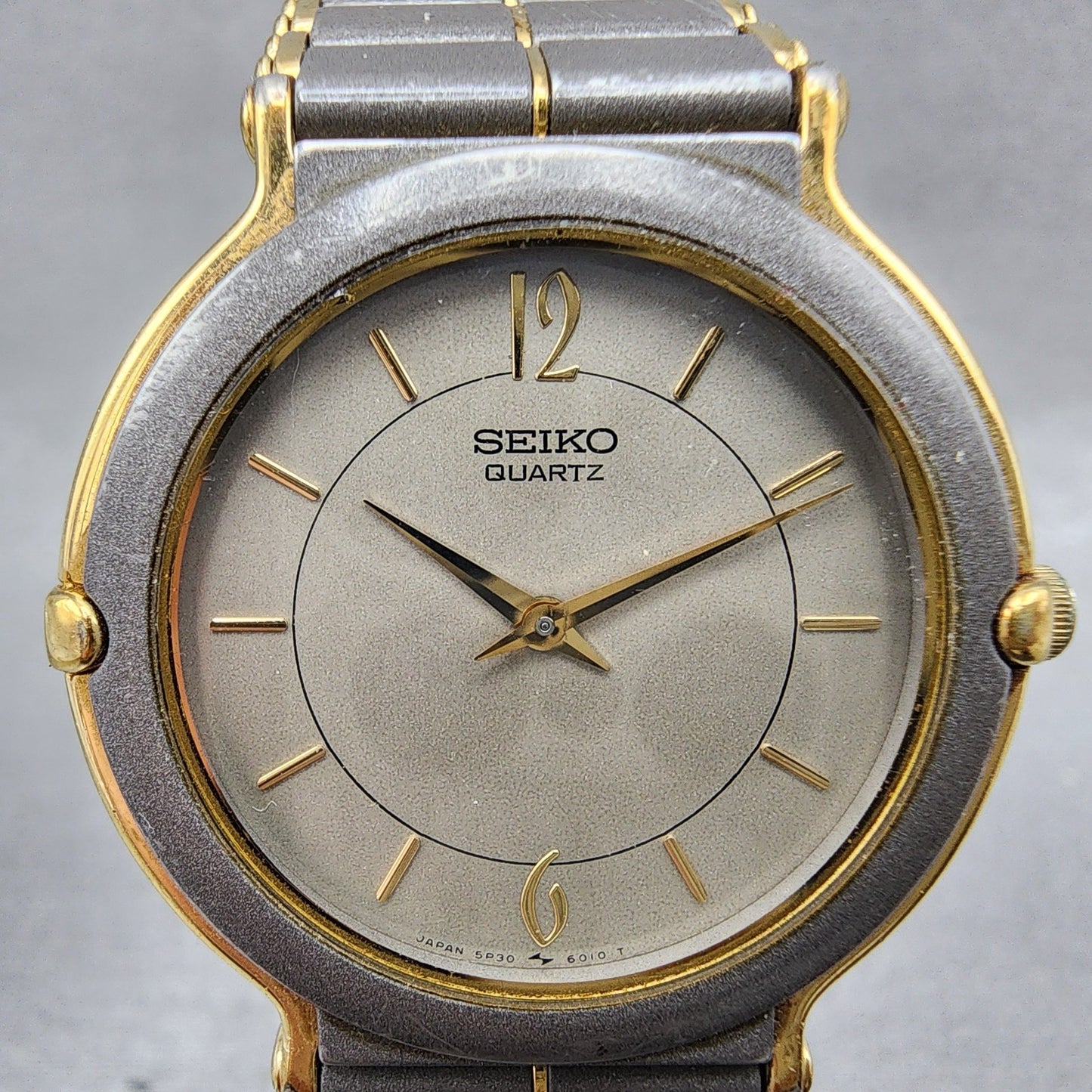 Seiko Watch Men 32mm Silver Dial Tone Two Tone Round 5P30-600H New Battery1