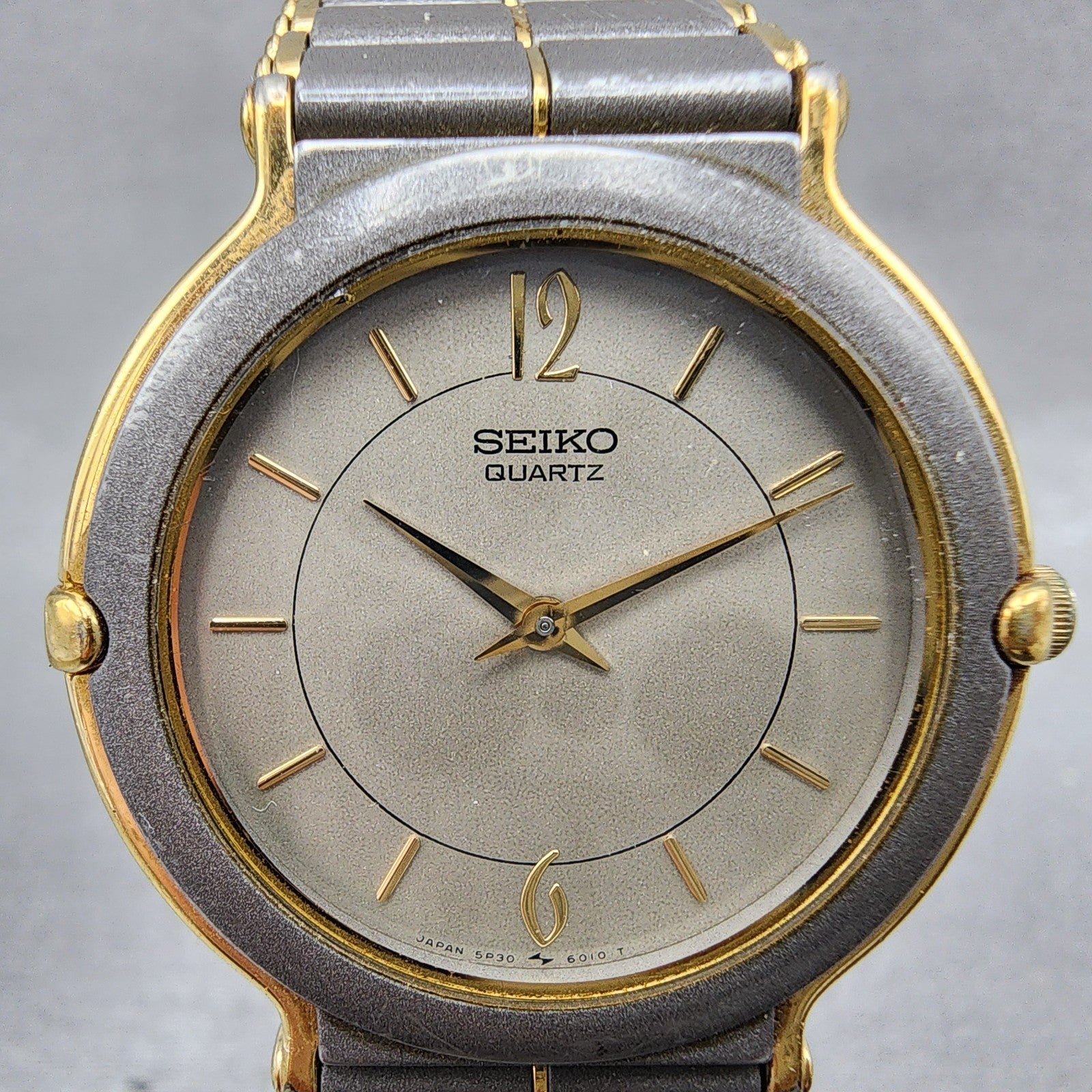 Seiko Watch Men 32mm Silver Dial Tone Two Tone Round 5P30-600H New Battery1
