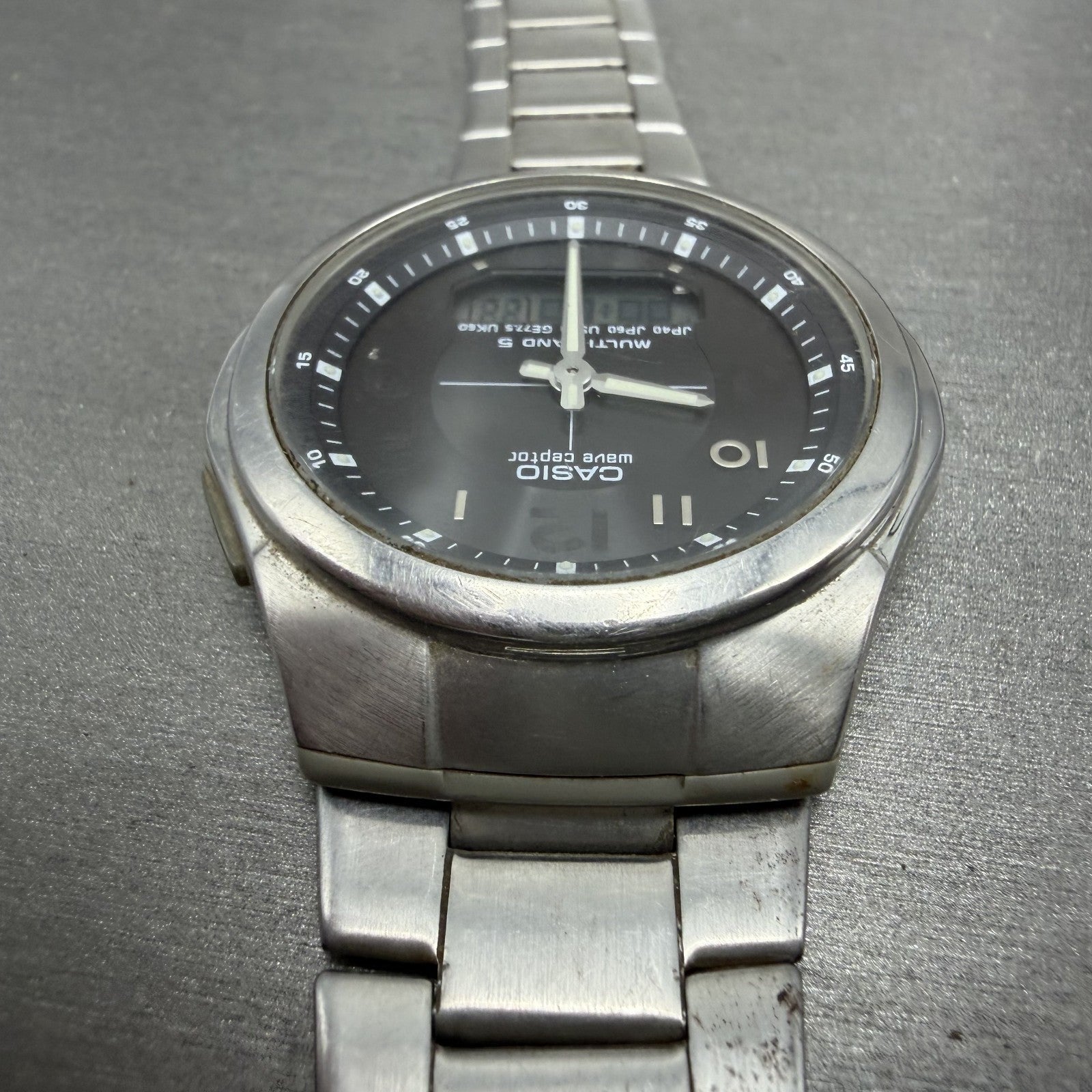 Casio Wave Ceptor Watch Men 41mm Black Dial Steel Analog Digital Solar READ!!!!!4