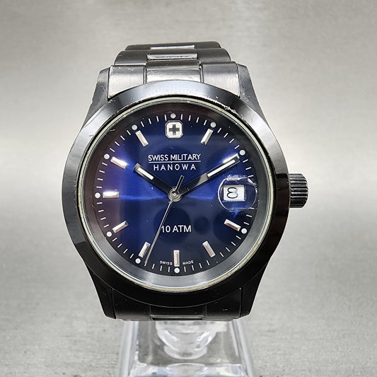 Swiss Military Hanowa Watch Women 36mm Blue Dial Black Date 65023 New Battery0
