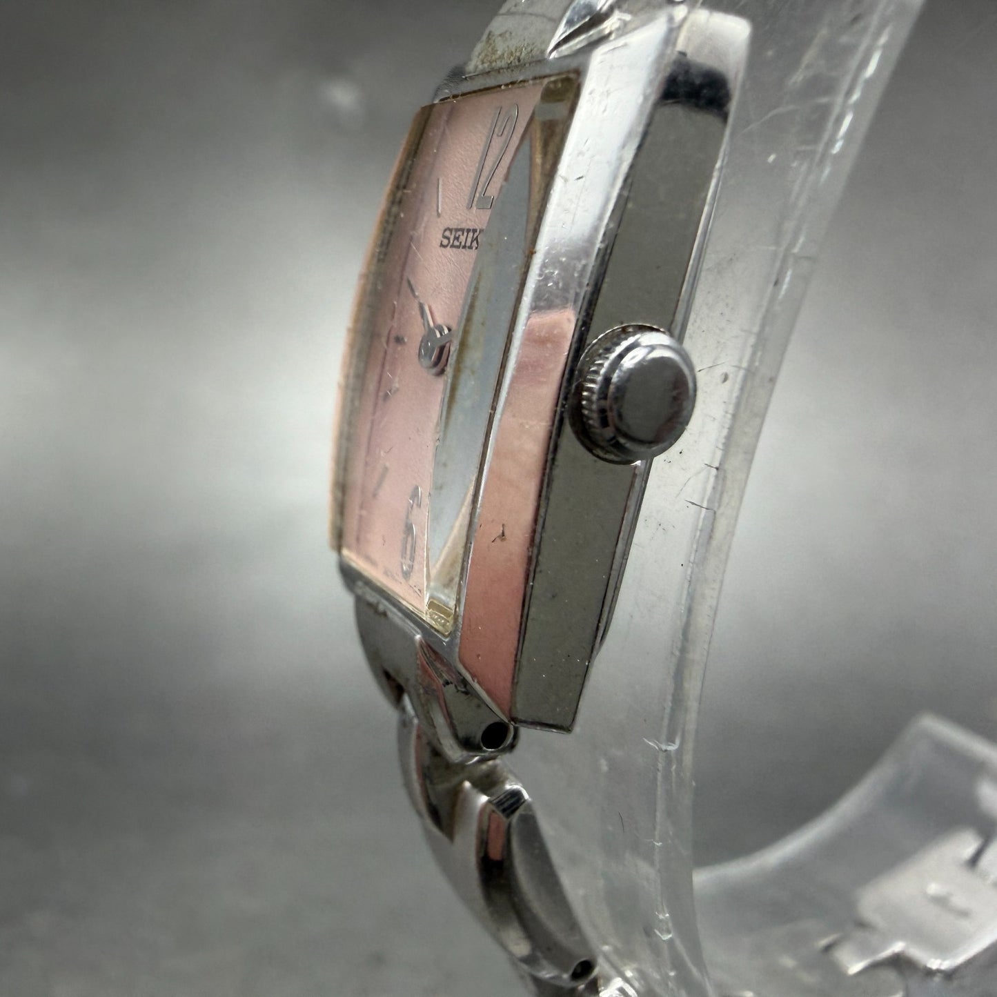 Seiko Tank Watch Women 13mm Pink Dial Silver Tone 2e20-7310 New Battery2