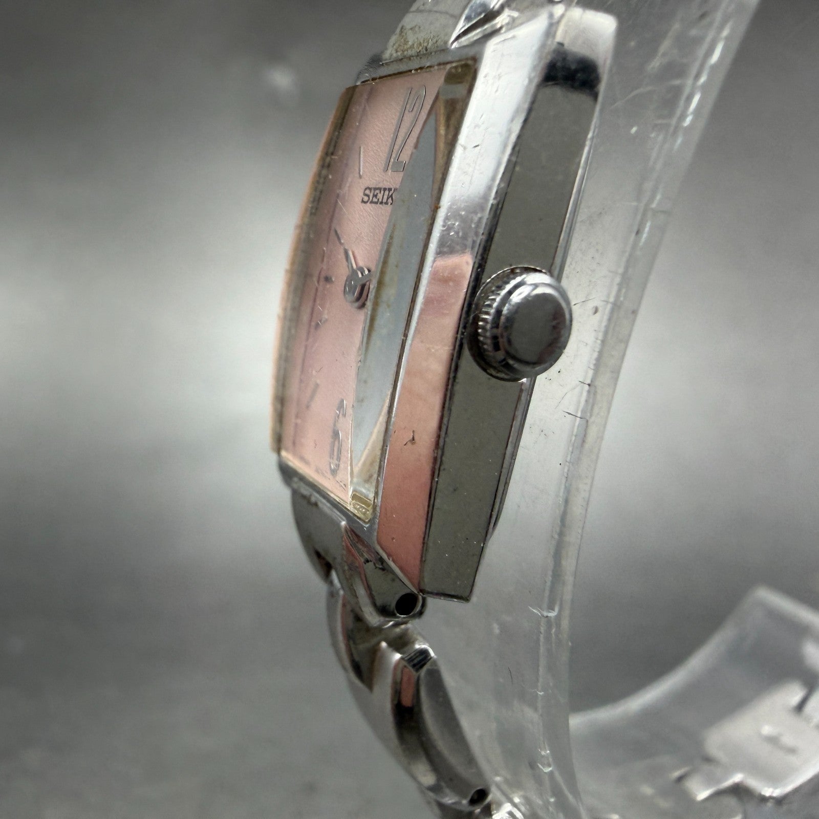 Seiko Tank Watch Women 13mm Pink Dial Silver Tone 2e20-7310 New Battery2