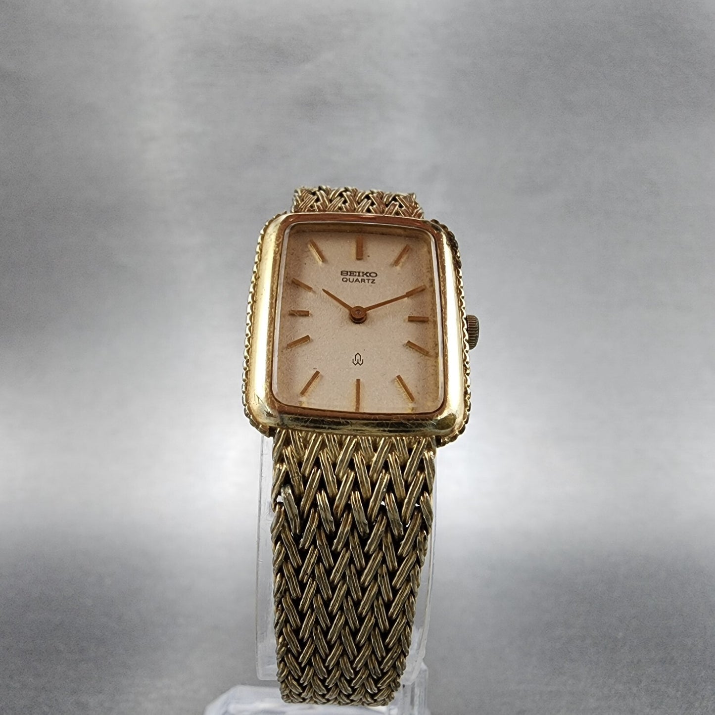 VTG Seiko Tank Watch Women 19mm Cream Dial Gold Plated Rectangle New Battery5