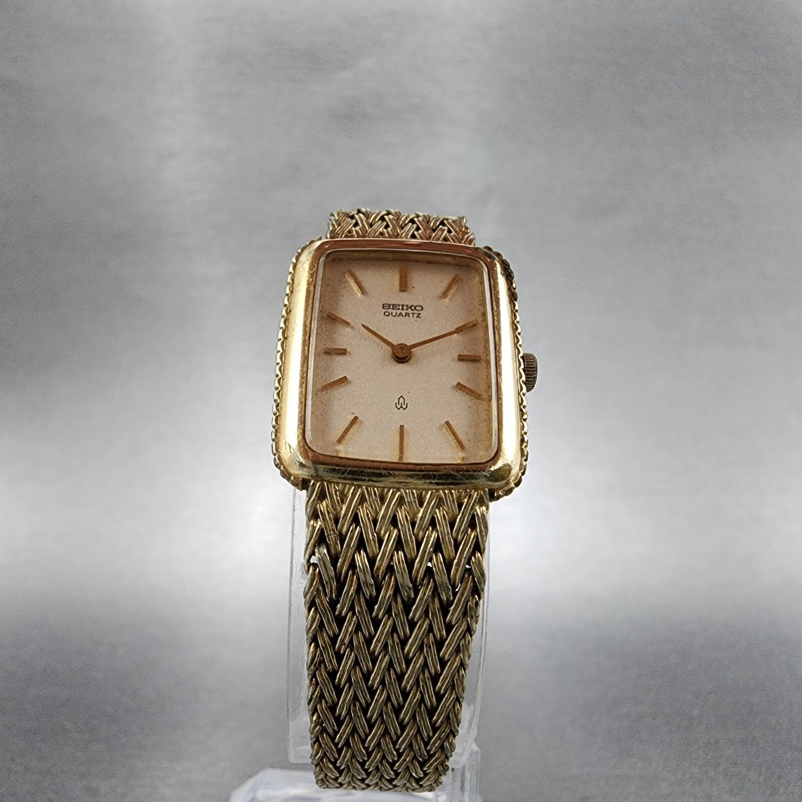 VTG Seiko Tank Watch Women 19mm Cream Dial Gold Plated Rectangle New Battery5