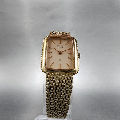 VTG Seiko Tank Watch Women 19mm Cream Dial Gold Plated Rectangle New Battery5