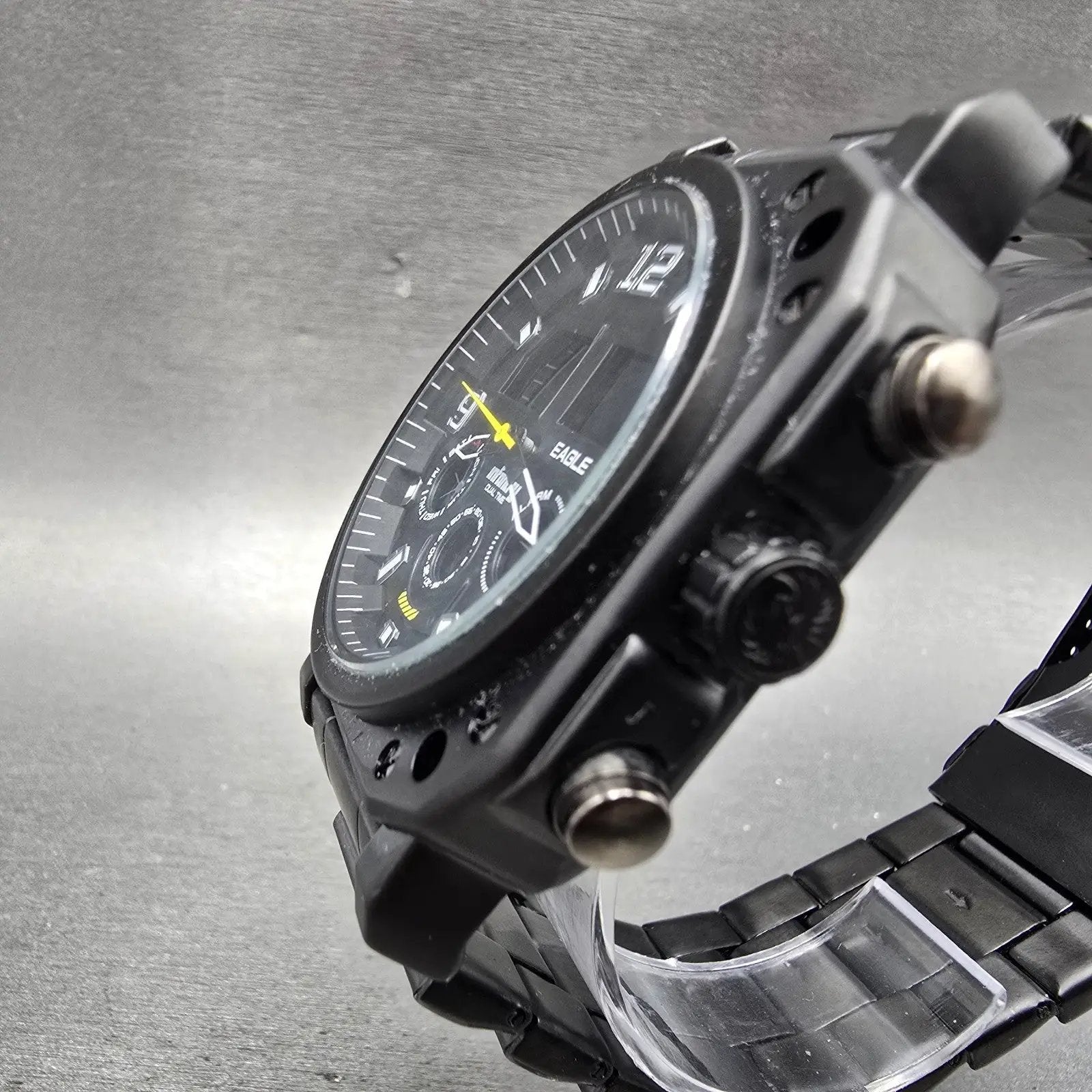 Infantry Eagle Watch Men 46mm Black Dial Black Alarm Chronograph Octagon New Bat2