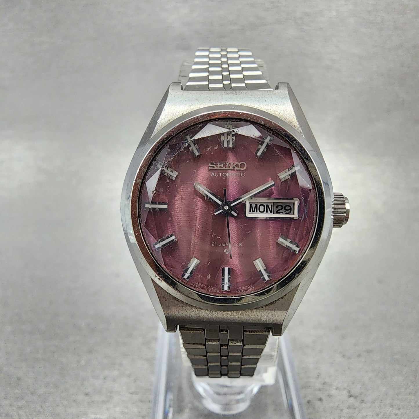Seiko Automatic Watch Women 26mm Pink Dial Silver Tone Daydate 27060340 PARTS0