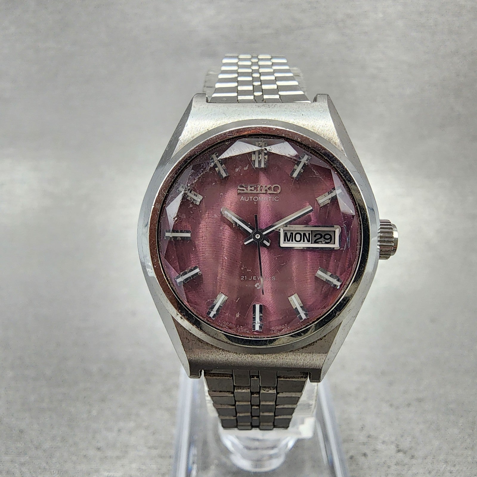 Seiko Automatic Watch Women 26mm Pink Dial Silver Tone Daydate 27060340 PARTS0
