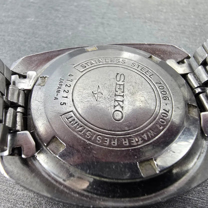 Seiko Automatic Watch Men 39mm Blue Dial Silver Tone Daydate 7006-7007 Runs VTG9