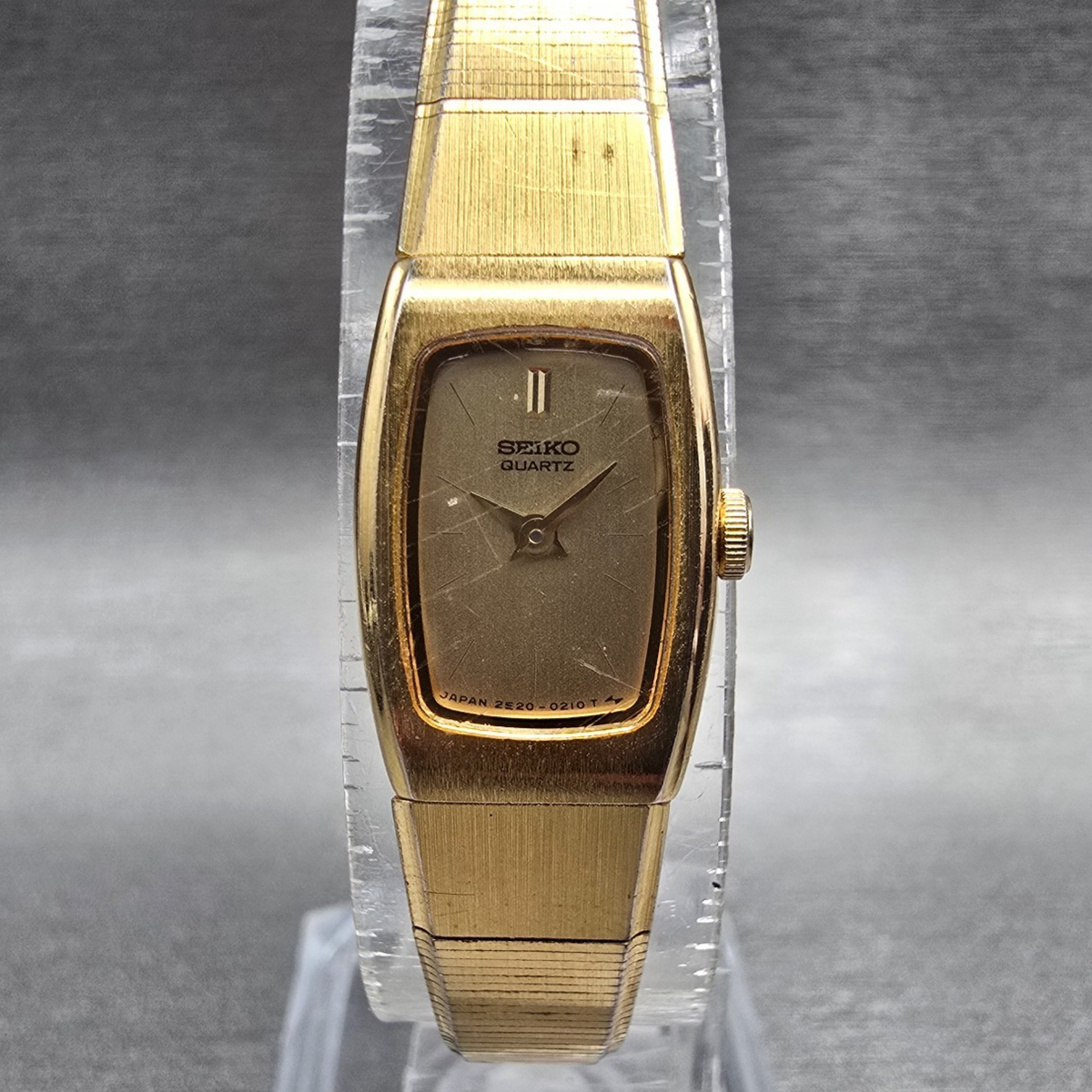 Seiko Watch Women 13mm Gold Dial Gold Tone Rectangle 2E20-5139 New Battery JP230