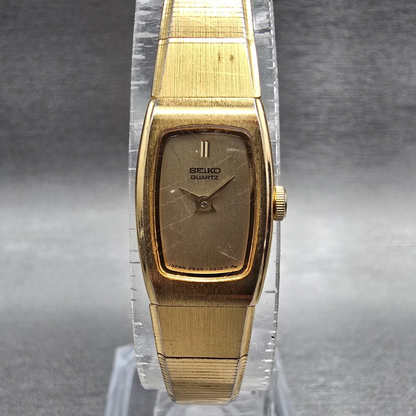 Seiko Watch Women 13mm Gold Dial Gold Tone Rectangle 2E20-5139 New Battery JP230