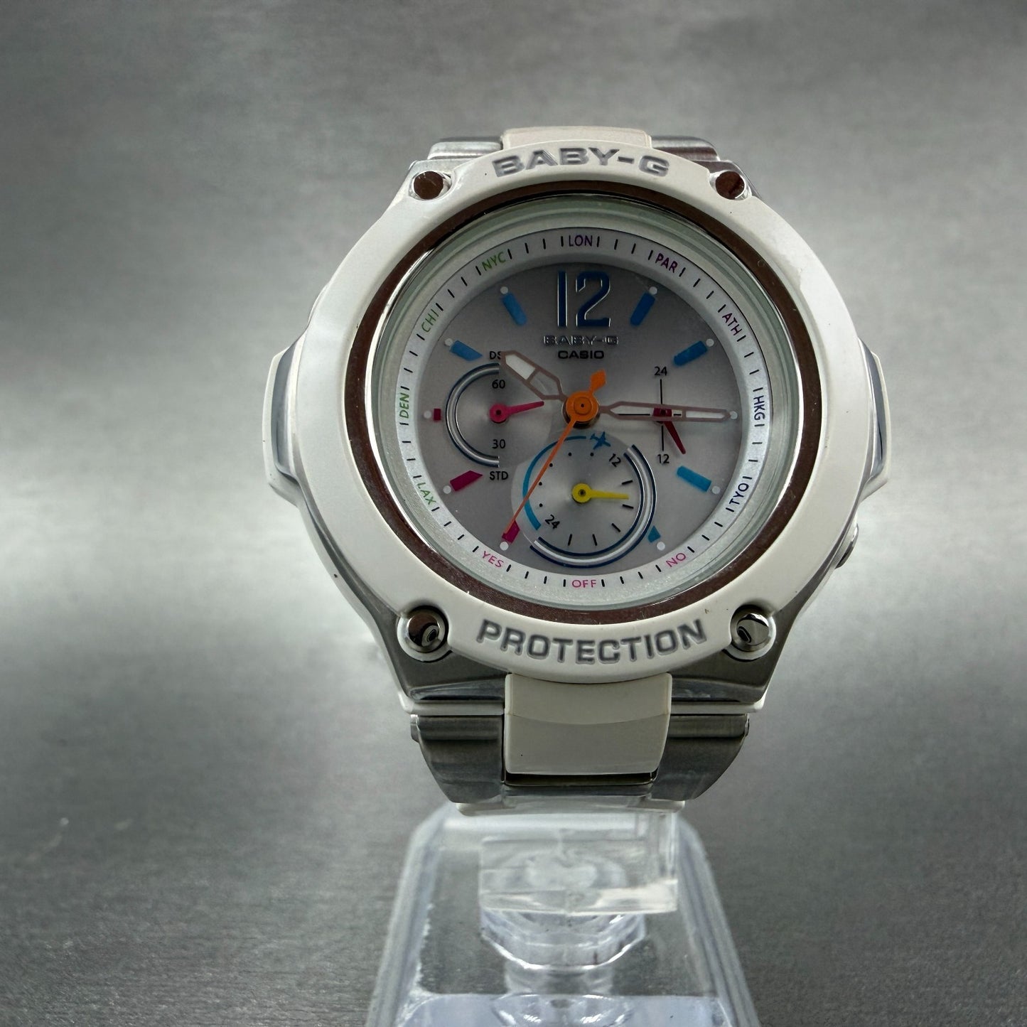 Casio BabyG Watch Women 41mm Silver Dial White Tone Round Solar BGA1400 Works5