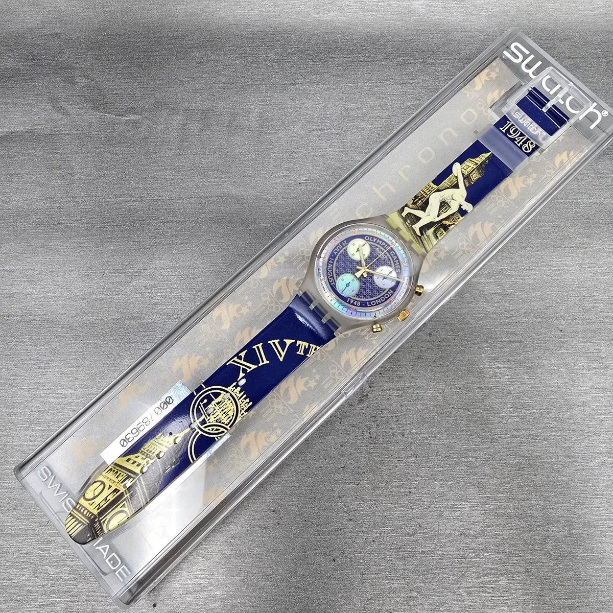 Swatch Chrono London 1948 Watch Men 43mm Blue Dial SCZ102 New Battery NOS13