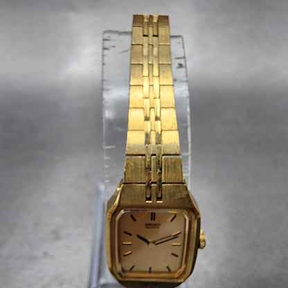 Seiko Watch Women 16mm Gold Dial Gold Tone Octagon 2C205209 New battery3