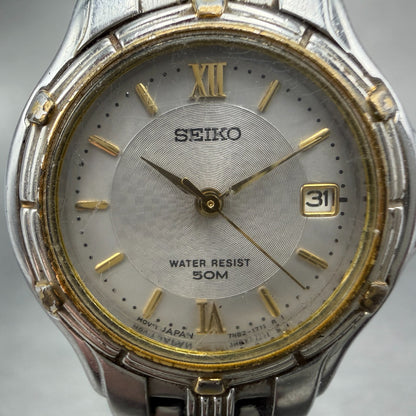 Seiko Watch Women 26mm Silver Dial Two Tone Date Round 7N82-0789 New Battery1