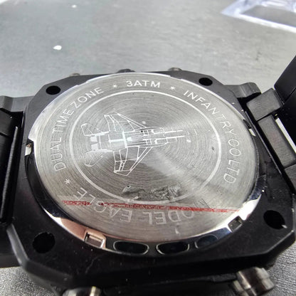 Infantry Eagle Watch Men 46mm Black Dial Black Alarm Chronograph Octagon New Bat9