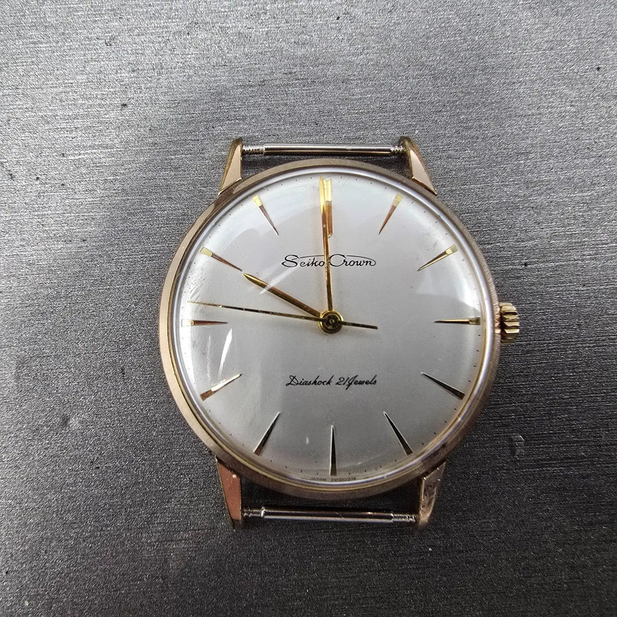 Seiko Crown Watch Men 35mm White Dial Gold Round Manual Wind 15002 JDM PARTS0