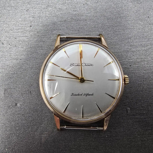 Seiko Crown Watch Men 35mm White Dial Gold Round Manual Wind 15002 JDM PARTS0