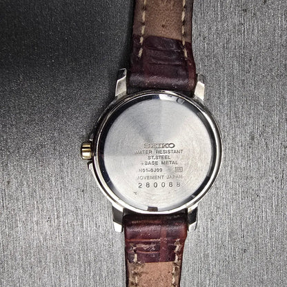 Seiko Watch Women 24mm Ivory Dial Two Tone Round 1N01-0J09 New Battery Vintage a10