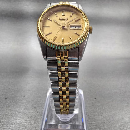 Seiko Watch Women 24mm Gold Dial Two Tone Daydate Round 7N83-0041 New Battery5