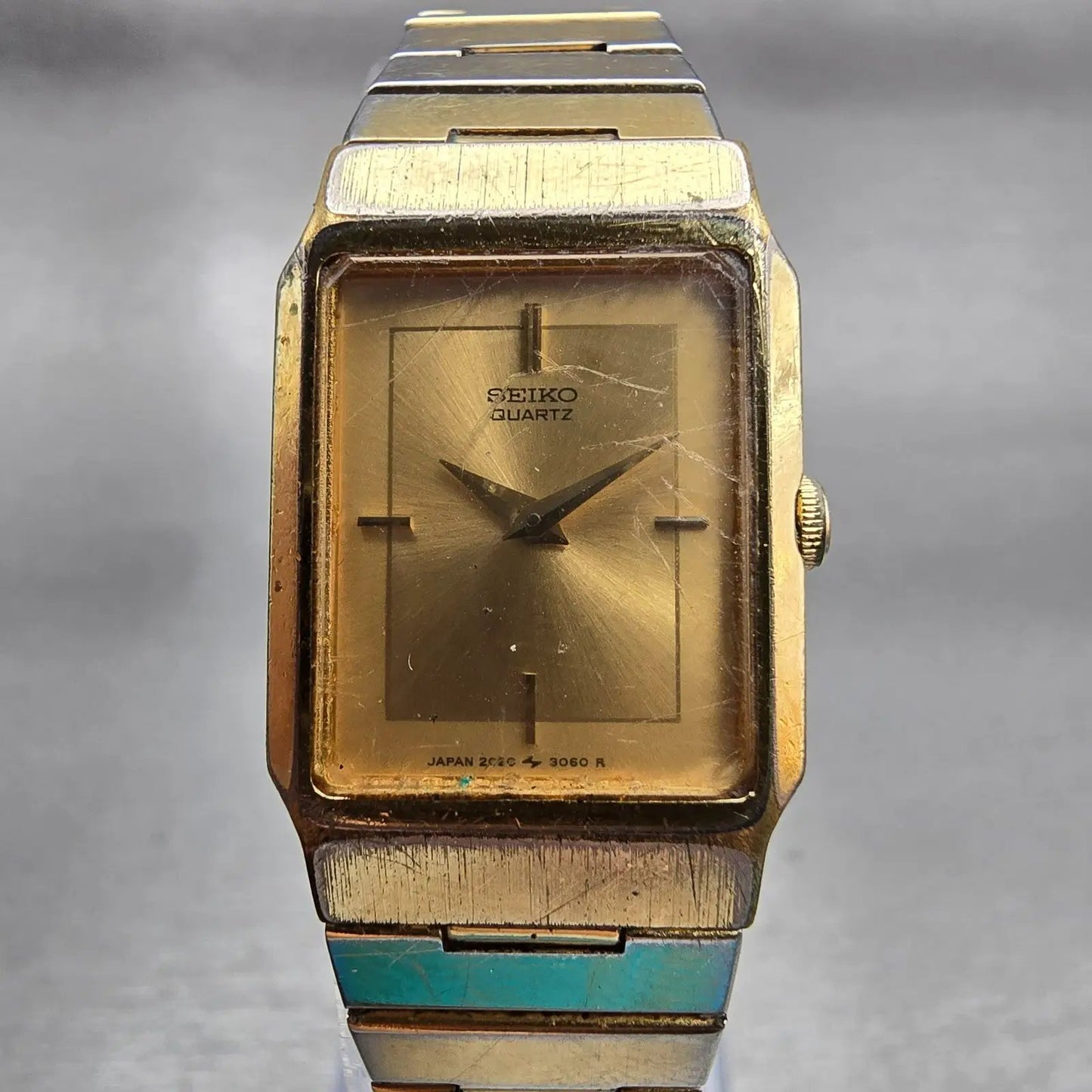 Seiko Watch Women 18mm Gold Dial Gold Tone Rectangle 2C20-6480 New Battery VTG0