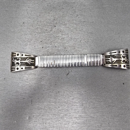 Navajo Sterling Silver Watch Band Tips 20mm Warrior Design Stretch Band VTG0