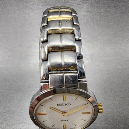 Seiko Watch Women 24mm White Dial Two Tone Round 7N00-0AR0 New Battery