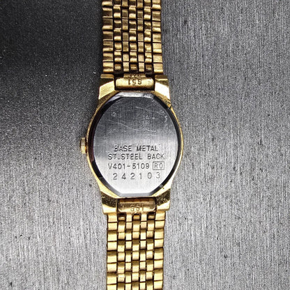 Seiko Watch Women 17mm Champagne Dial Gold Tone Oval V401-5109 New Battery JP110