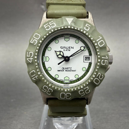 Gruen Dive Watch Women 28mm White Dial Silver Tone Date Round 219-2015 New Batt0