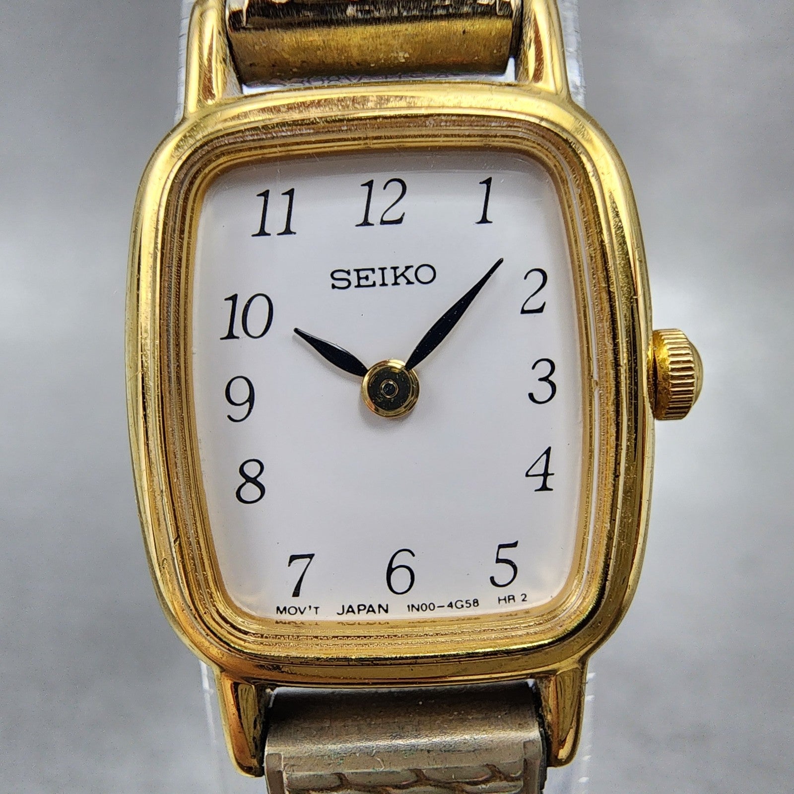 Seiko Watch Women 18mm White Dial Gold Tone Rectangle 1N005K29 New Battery1