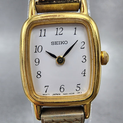 Seiko Watch Women 18mm White Dial Gold Tone Rectangle 1N005K29 New Battery1