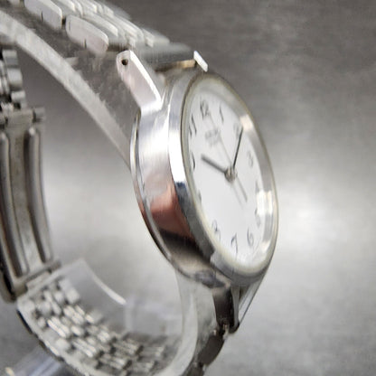 Seiko Watch Women 25mm White Dial Silver Tone Round 5421-0090 New Battery VTG