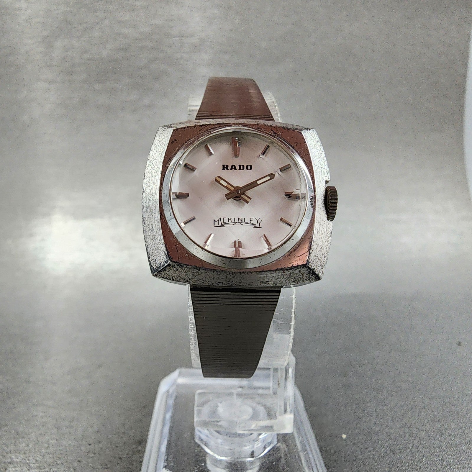 Rado Mckinley Watch Women 25mm White Dial Silver Tone Cushion manual Wind PARTS7