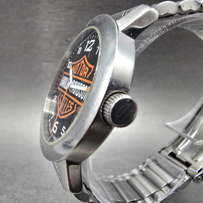 Bulova Harley Davidson Watch Men 38mm Black Dial Silver Tone 76A04 New Battery4